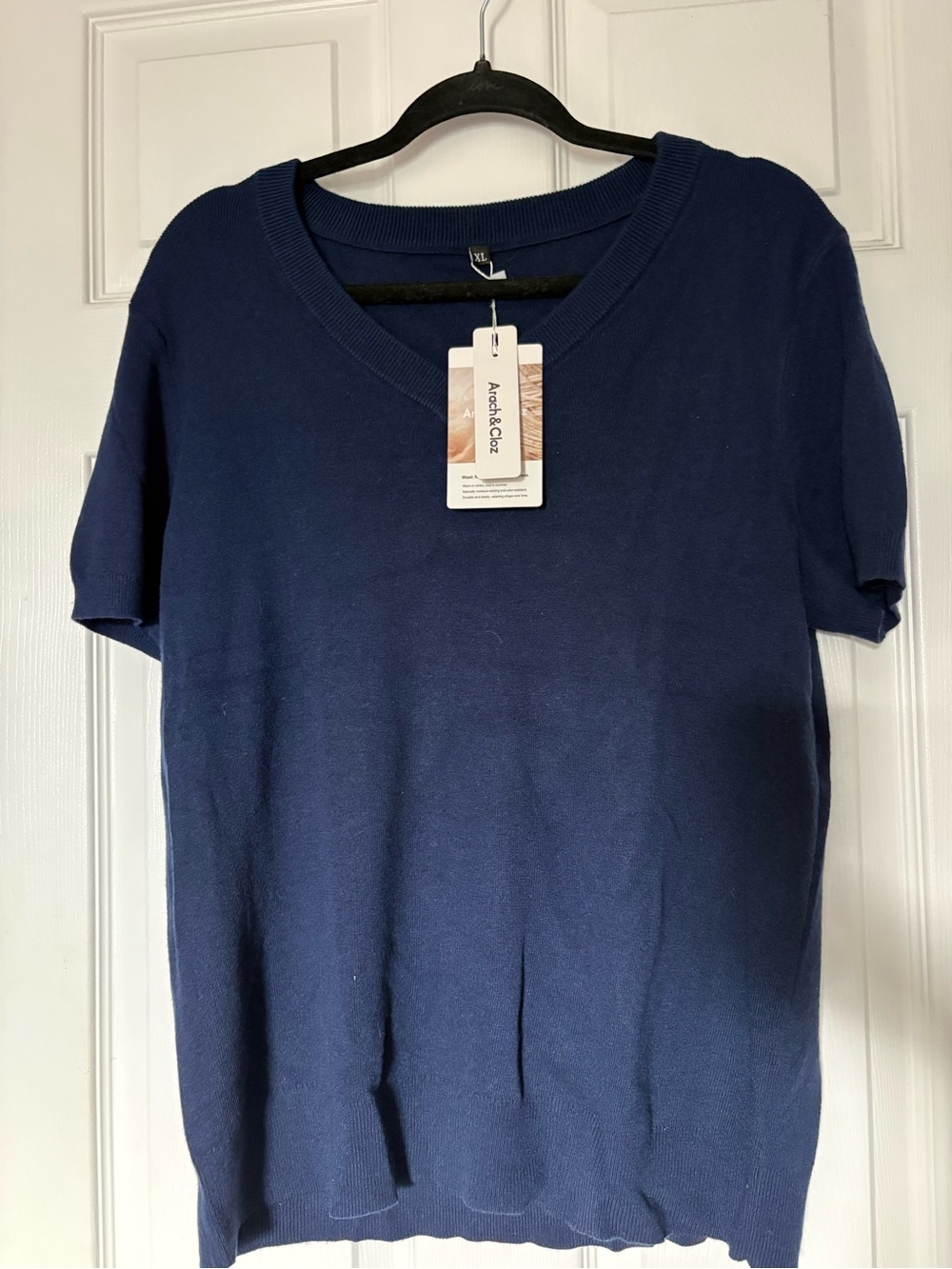 Blue Green V-Neck Short Sleeve Sweater - Arch&Cloz
